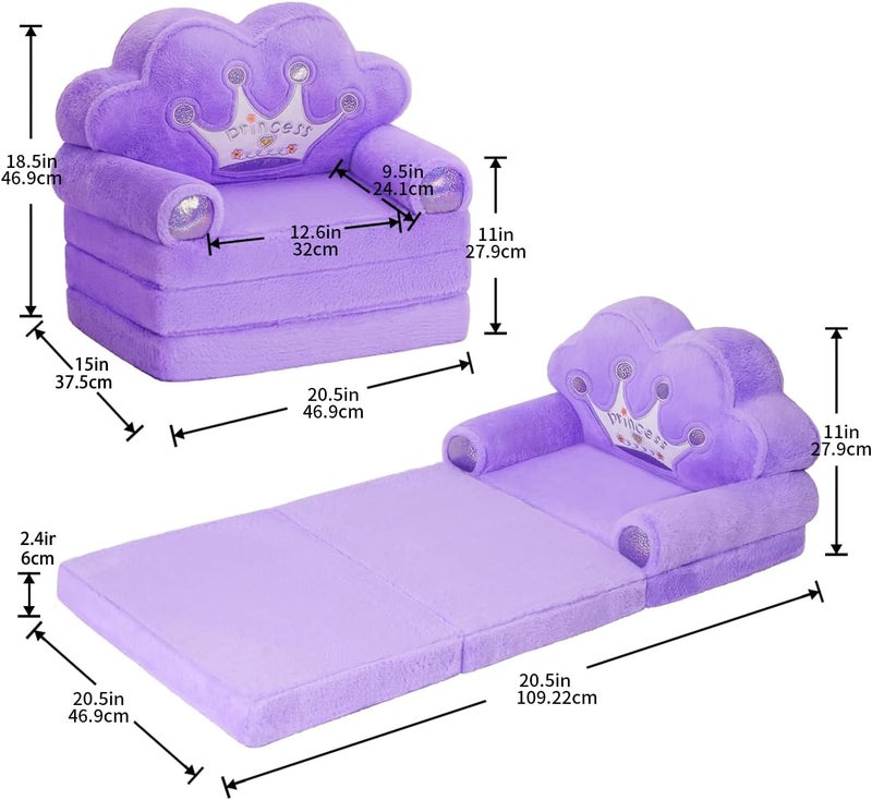 MOONBEEKI Toddler Chair Comfy，Foldable Princess Couch for Girl, Toddler Recliners for Kids Over 18 Months, Kids Furniture for Bedroom and Playroom, Purple - Image 3